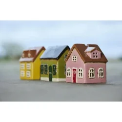 Mini Nyhavnhus <br><br> t/ fyrfadslys <br><br> Gul <br><br>