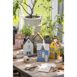 Nyhavn hus t/ fyrfadslys <br><br> grn med brun dr <br><br>