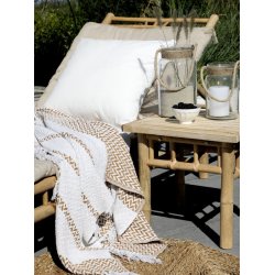 Plaid af overskudsgarn <br><br> karamel m. mnster <br><br> 170 x 130 cm