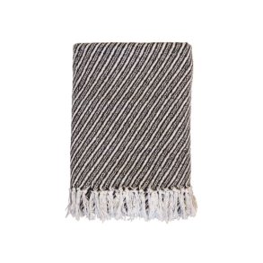 Plaid af overskudsgarn <br><br> mrkebrun m. striber <br><br> 170 x 130 cm