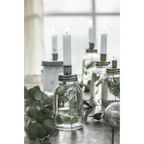 Glas stage med metall�g <br><br> til bedelys <br><br> Zink <br><br>