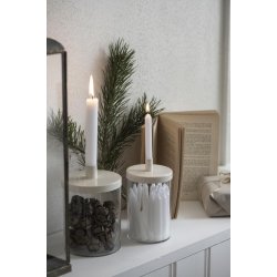 Holder i glas med lg <br><br> til bedelys <br><br> creme <br><br>