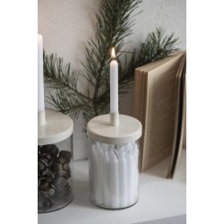 Holder i glas med lg <br><br> til bedelys <br><br> creme <br><br>