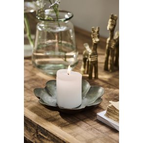 Stage til bloklys <br><br> Blomsterformet <br><br> Gr�n patineret <br><br>