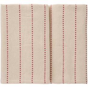 Stofdug Valentina <br><br> 150 x 250 <br><br> Natur med r�de hjerter <br><br> 