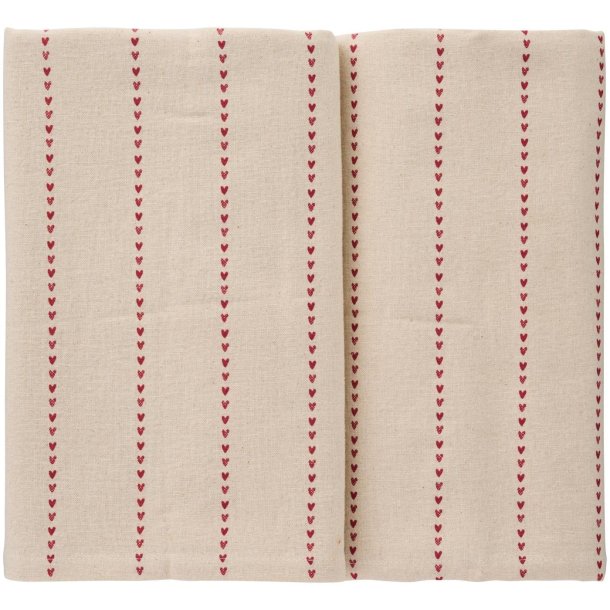 Stofdug Valentina <br><br> 150 x 250 <br><br> Natur med r�de hjerter <br><br> 