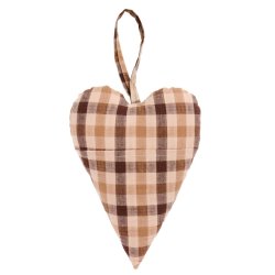 Stofhjerte med lomme <br><br> Ternet brun <br><br> H23 cm <br><br>