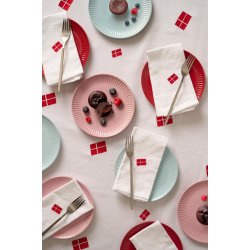 Stofserviet <br><br> 40 x 40 <br><br> Hvid med broderet dansk flag <br><br> 