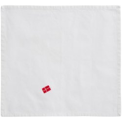 Stofserviet <br><br> 40 x 40 <br><br> Hvid med broderet dansk flag <br><br> 