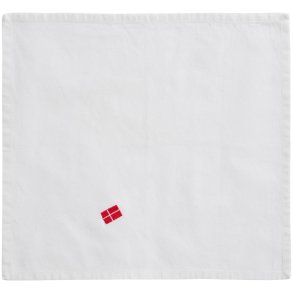 Stofserviet <br><br> 40 x 40 <br><br> Hvid med broderet dansk flag <br><br> 