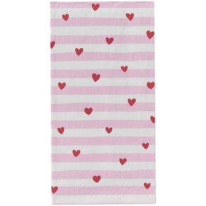 Servietter - aflange <br><br> 16 stk./pk <br><br> R�de hjerter og lyser�de striber <br><br>