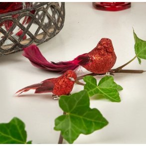 Deko fugl m. clips <br><br> rd <br><br> 14 cm <br><br> 