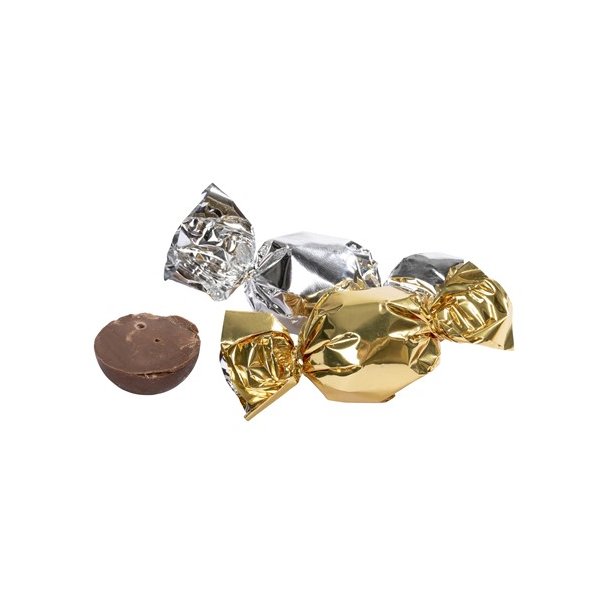 Fyldte Chokoladekugler <br><br> med karamelcreme <br><br> guld <br><br> 100 g <br><br>