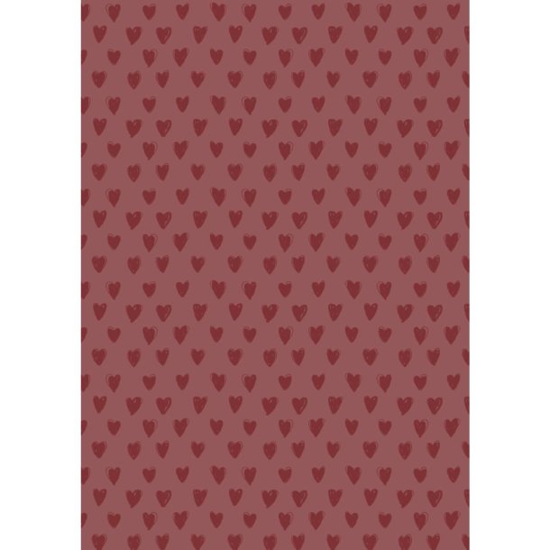 Gavepapir <br><br> desert rose med r�de hjerter <br><br> 5 m pr. rulle <br><br>