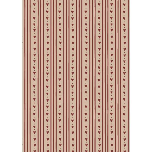 Gavepapir <br><br> R�de hjerter og striber <br><br> 5 m pr. rulle <br><br>