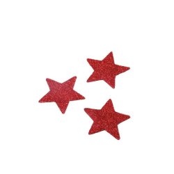 Glitter stjerner <br><br> Rd <br><br> 5 cm <br><br> 5 stk. i ps <br><br>
