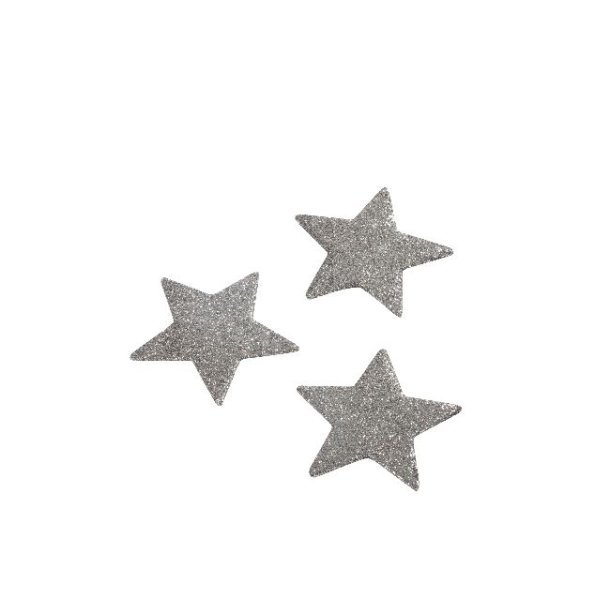 Glitter stjerner <br><br> Slv <br><br> 5,5 cm <br><br> 5 stk. i ps <br><br>