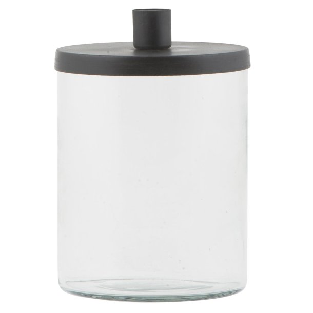 Holder i glas med lg <br><br> til bedelys <br><br> sort <br><br>