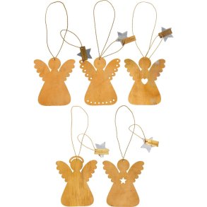 Engle t/ ophng <br><br> Gloria - hndlavet i gte messing <br><br> St m. 5 stk. <br><br>