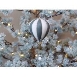 Julekugle <br> luftballon m. snemand <br><br> H14 cm <br><br> antique verte