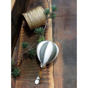 Julekugle <br> luftballon m. snemand <br><br> H14 cm <br><br> antique verte