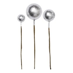 Glitter kugler p� tr�d <br><br> s�lv <br><br> s�t m. 3 str. <br><br>
