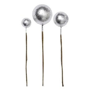 Glitter kugler p� tr�d <br><br> s�lv <br><br> s�t m. 3 str. <br><br>