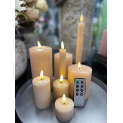 LED Rustik Kronelys <br><br> 2 stk m. timer <br><br> kaffe / lysebrun <br><br> h 22 cm <br><br>  