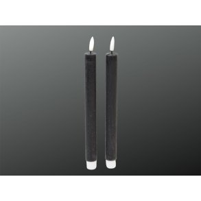 LED Rustik Kronelys <br><br> 2 stk m. timer <br><br> sort <br><br> h 22 cm <br><br> 