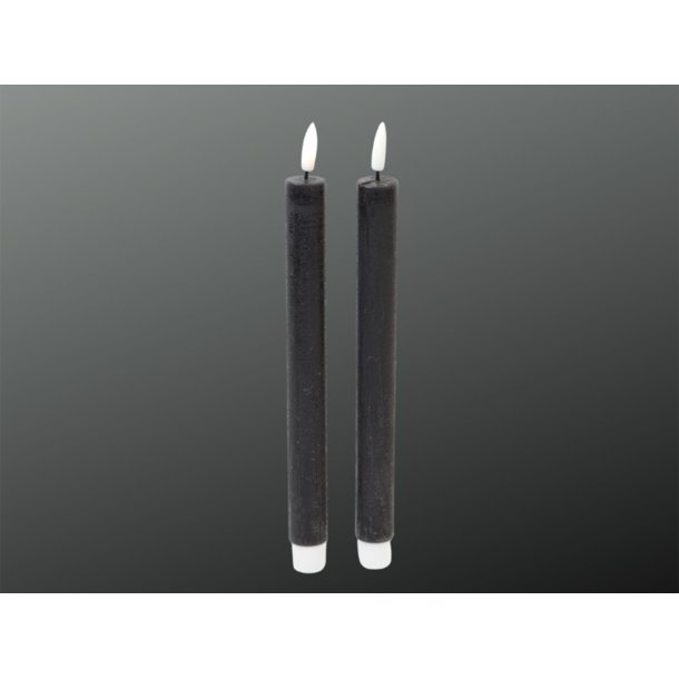 LED Rustik Kronelys <br><br> 2 stk m. timer <br><br> sort <br><br> h 22 cm <br><br> 