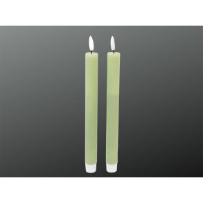 LED Rustik Kronelys <br><br> 2 stk m. timer <br><br> stvgrn <br><br> h 22 cm <br><br>