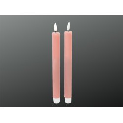 LED Rustik Kronelys <br><br> 2 stk m. timer <br><br> rosa malva <br><br> h 22 cm<br> 