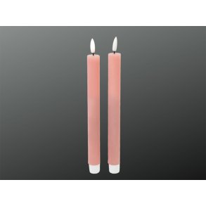 LED Rustik Kronelys <br><br> 2 stk m. timer <br><br> rosa malva <br><br> h 22 cm<br> 