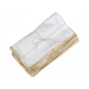 Mundserviet m/ guldkant <br><br> hvid <br><br> st af 4