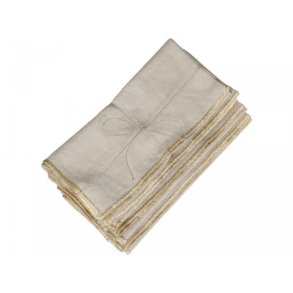 Mundserviet m/ guldkant <br><br> sand <br><br> st af 4