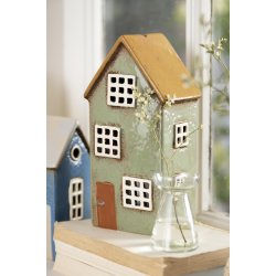 Nyhavn hus t/ fyrfadslys <br><br> grn med brun dr <br><br>