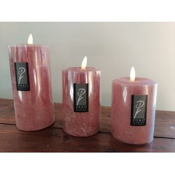 LED rustik bloklys <br><br> 7,6 / h16 cm <br><br> gammel rosa <br><br> m. timer <br><br>