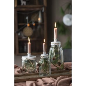 Glas stage med metall�g <br><br> h�j model <br><br> til bedelys <br><br> Hvid <br><br> RESTSALG <br><br>