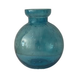 Vase <br><br> mundbl�st genbrugsglas <br><br> bl� <br><br> h 16,5 cm <br><br> 2. SORTERING <br><br>